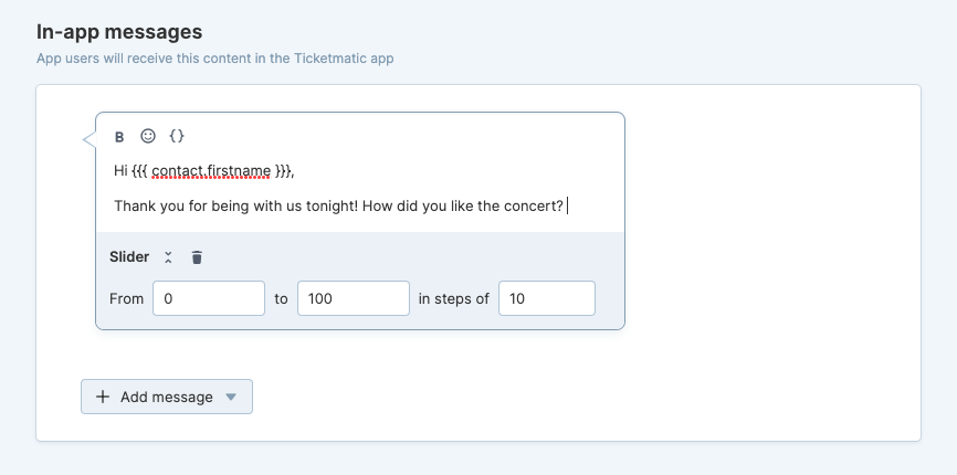 Building an in-app message with interactive slider